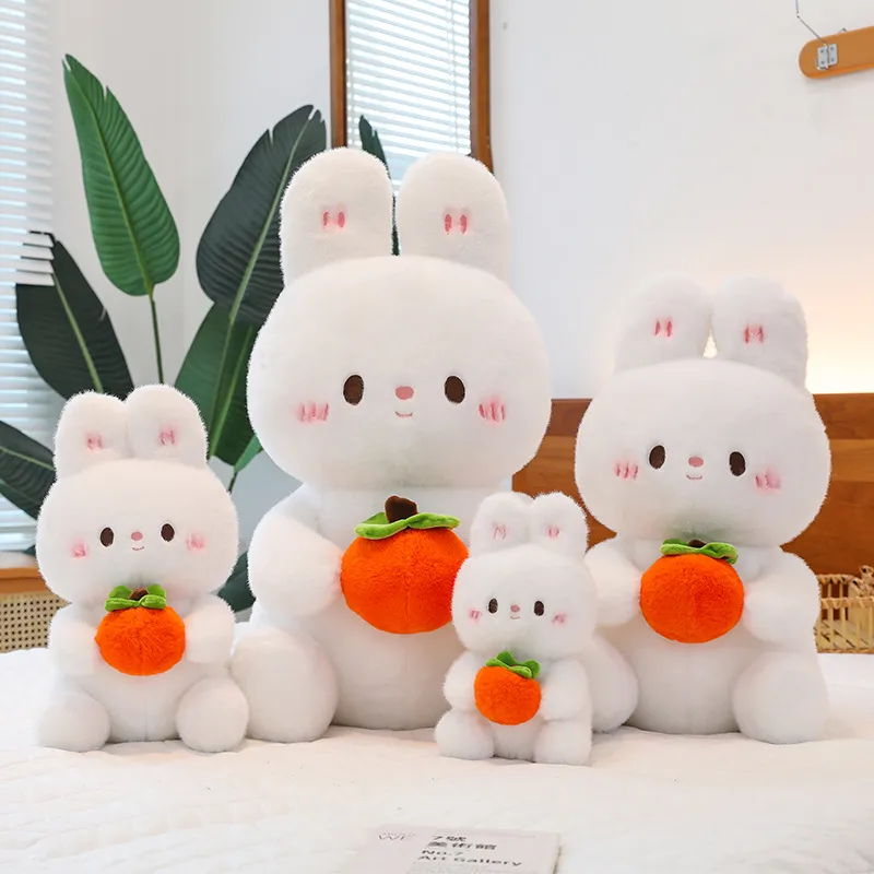 Lucky White Bunny Plush Toy with Persimmon – Creative Good Luck Stuffed Animal Doll, Cute Fortune Bunny Gift for Girls